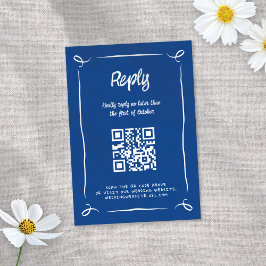 Whimsical Geïllustreerd Blauw Hand-getrokken Fun W RSVP Kaartje