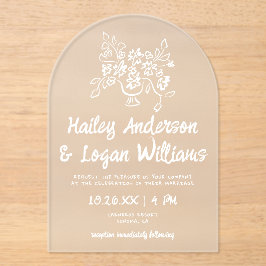 Whimsical Geïllustreerd Hand-getrokken Bloemen bru Acryl Uitnodigingen