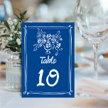 Whimsical Geïllustreerd Hand-getrokken Bloemen bru Kaart<br><div class="desc">Dit moderne nummer van de trouwtafel heeft een handgetekend bloemmotief en het uiterlijk van handgeschreven typografie over de perfecte tint blauw. Dit ontwerp is dubbelzijdig en aan beide zijden hetzelfde. De algehele esthetiek is op maat gemaakt en leuk,  maar toch romantisch! Zie het collectie voor meer objecten.</div>