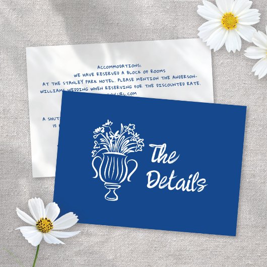 Whimsical Geïllustreerde Bloemen bruiloft Details  Informatiekaartje