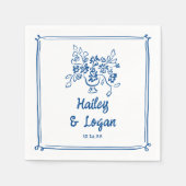 Whimsical Geïllustreerde Bloemen Moderne Leuke Huw Servet (Voorkant)