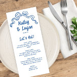 Whimsical geïllustreerde boog moderne leuke bruilo menu<br><div class="desc">Deze moderne trouwmenukaart heeft een handgetekende boogillustratie en handgeschreven typografie in de perfecte tint blauw. De look is handgemaakt en leuk,  maar toch romantisch en elegant! Zie het collectie voor meer objecten.</div>