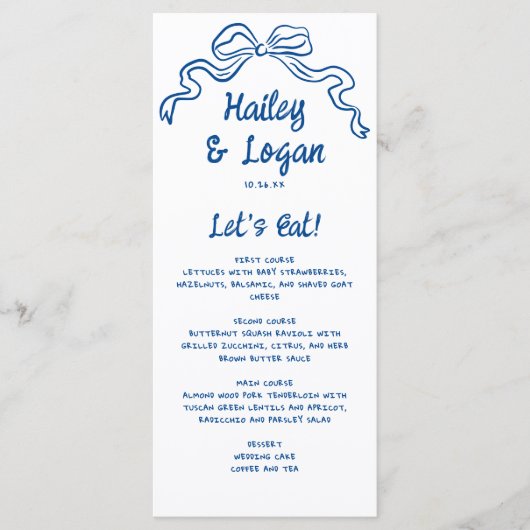 Whimsical geïllustreerde boog moderne leuke bruilo menu (Voorkant)