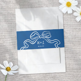 Whimsical Geïllustreerde Bow Blue Modern Fun Weddi Uitnodigingen Wikkel