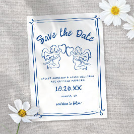 Whimsical Geïllustreerde Cupido Modern Leuke bruil Save The Date