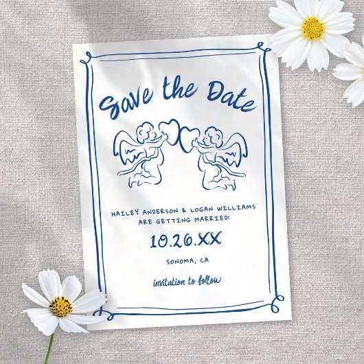 Whimsical Geïllustreerde Cupido Modern Leuke bruil Save The Date