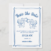 Whimsical Geïllustreerde Cupido Modern Leuke bruil Save The Date (Voorkant)