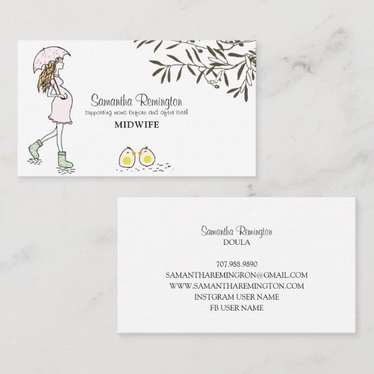 Whimsical Geïllustreerde Verloskundige Doula Zwang Visitekaartje (Voorkant / Achterkant)