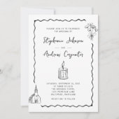 Whimsical geïllustreerde zwart-witte bruiloft kaart (Voorkant)