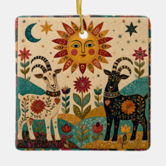 Whimsical Geiten Folk Art Keramisch Ornament