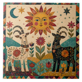 Whimsical Geiten Folk Art Tegeltje