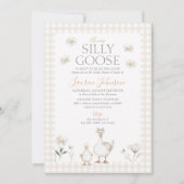 Whimsical Gekke Goose Beige Gingham Baby shower Kaart (Voorkant)