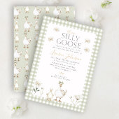 Whimsical Gekke Goose Green Gingham Baby shower Kaart