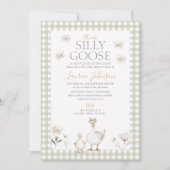 Whimsical Gekke Goose Green Gingham Baby shower Kaart (Voorkant)