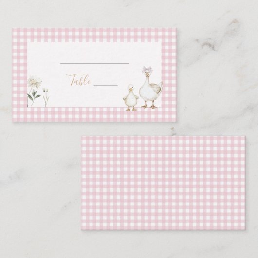 Whimsical Gekke Goose Pink Gingham Baby shower Plaatskaartje (Voorkant / Achterkant)