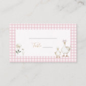 Whimsical Gekke Goose Pink Gingham Baby shower Plaatskaartje (Voorkant)