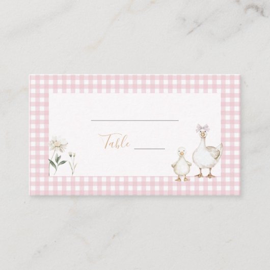 Whimsical Gekke Goose Pink Gingham Baby shower Plaatskaartje (Voorkant)
