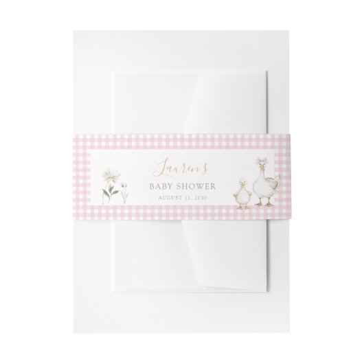 Whimsical Gekke Goose Pink Gingham Baby shower Uitnodigingen Wikkel (Voorkant Voorbeeld)