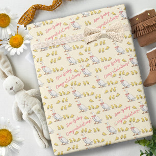 Whimsical gele eend nieuwe baby viering cadeaupapier