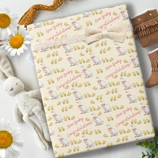 Whimsical gele eend nieuwe baby viering cadeaupapier