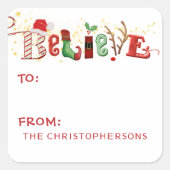 Whimsical GELEVE Cute Santa Typografie TOT Vierkante Sticker (Voorkant)