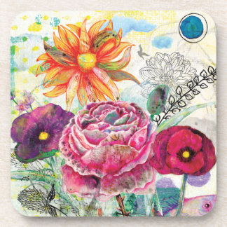 Whimsical gemengde media collagekunst bier onderzetter