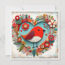Whimsical gemengde media Roodborstje Vogel Hart