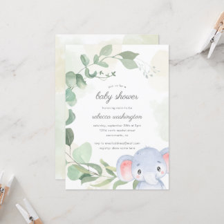 Whimsical Gender Neutral Elephant Baby shower Kaart