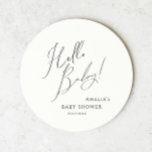 Whimsical Gender Neutral Hello Baby Ronde Kartonnen Onderzetter<br><div class="desc">Introducing our whimsical gender-neutral hello baby round paper coaster—perfect for any season, whether it's fall, winter, spring, or summer! This coaster has a boho-chic vibe with modern, elegant calligraphy and a minimalist black-and-white design. It's pretty and unique, with a touch of vintage shabby chic, making it perfect for both boys...</div>