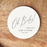 Whimsical Gender Neutral Oh Baby Ronde Kartonnen Onderzetter<br><div class="desc">Introducing our whimsical gender-neutral oh baby round paper coaster—perfect for any season, whether it's fall, winter, spring, or summer! This coaster has a boho-chic vibe with modern, elegant calligraphy and a minimalist black-and-white design. It's pretty and unique, with a touch of vintage shabby chic, making it perfect for both boys...</div>