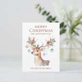 Whimsical geornamenteerd rendier Waterverf kerst Briefkaart (Staand voorkant)