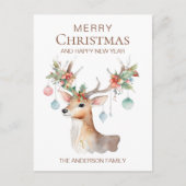 Whimsical geornamenteerd rendier Waterverf kerst Briefkaart (Voorkant)