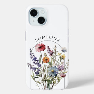 Whimsical gepersonaliseerd bloemboeket iPhone 15 case