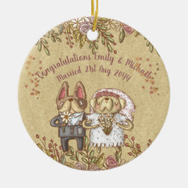 Whimsical gepersonaliseerde bruiloft bruid bruideg keramisch ornament