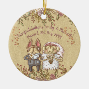 Whimsical gepersonaliseerde bruiloft bruid bruideg keramisch ornament
