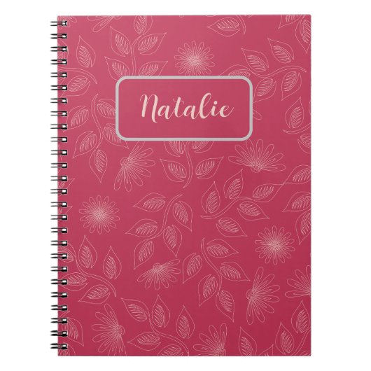 Whimsical gepersonaliseerde floral in blue red notitieboek (Voorkant)