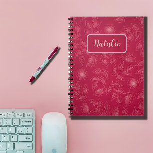 Whimsical gepersonaliseerde floral in blue red notitieboek
