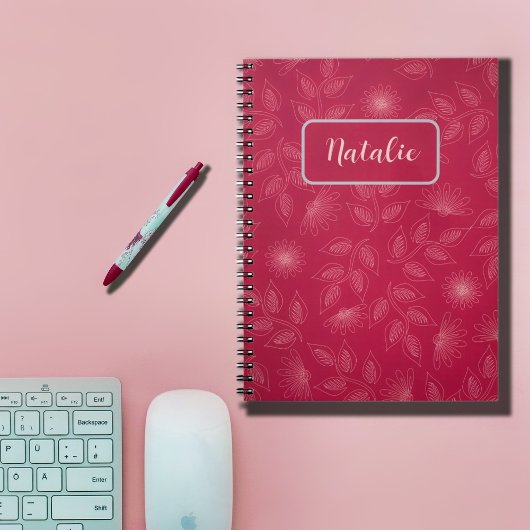 Whimsical gepersonaliseerde floral in blue red notitieboek