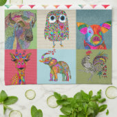 Whimsical geschilderd dier assortiment keukenhandd theedoek (Gevouwen)