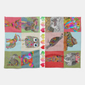 Whimsical geschilderd dier assortiment keukenhandd theedoek (Horizontaal)