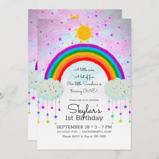 Whimsical geschilderd regenboog & sterren 1e 1 ver kaart (Voorkant / Achterkant)