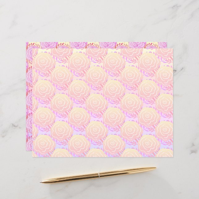 Whimsical geschilderde pastel Rozen (Voorkant / Achterkant in situ)