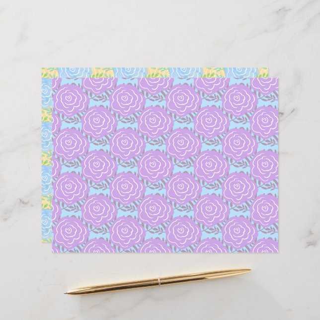 Whimsical geschilderde pastel Rozen 2 (Voorkant / Achterkant in situ)