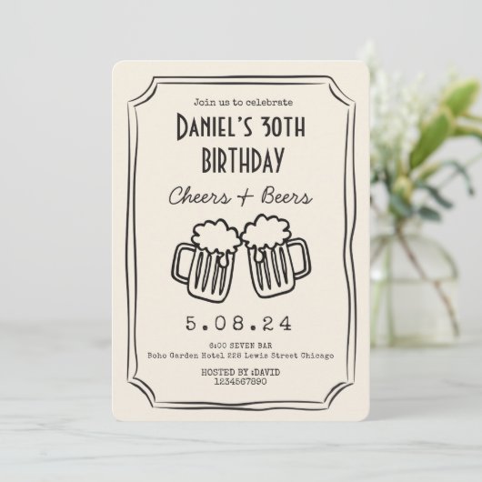 Whimsical getekend Funky Cheers Beers 30 jarig bes Kaart (Staand voorkant)