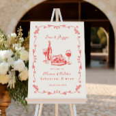 Whimsical getrokken pizza wijn repetitie diner tek poster