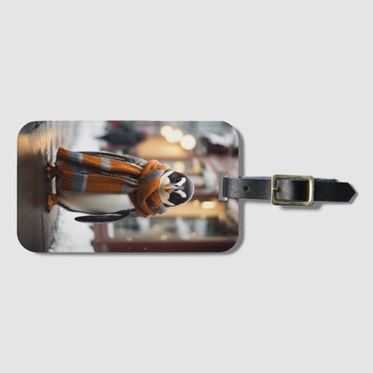 Whimsical Gezellige Pinguïn Sneeuwwitje Winter Bagagelabel (Voorkant (horizontaal))