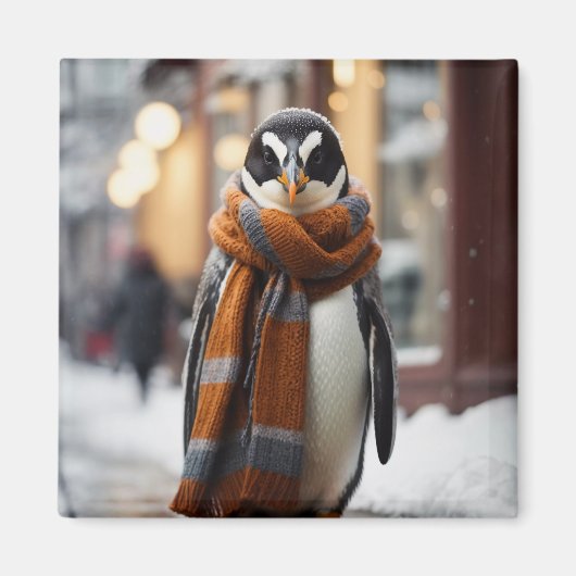 Whimsical Gezellige Pinguïn Sneeuwwitje Winter Magneet (Voorkant)