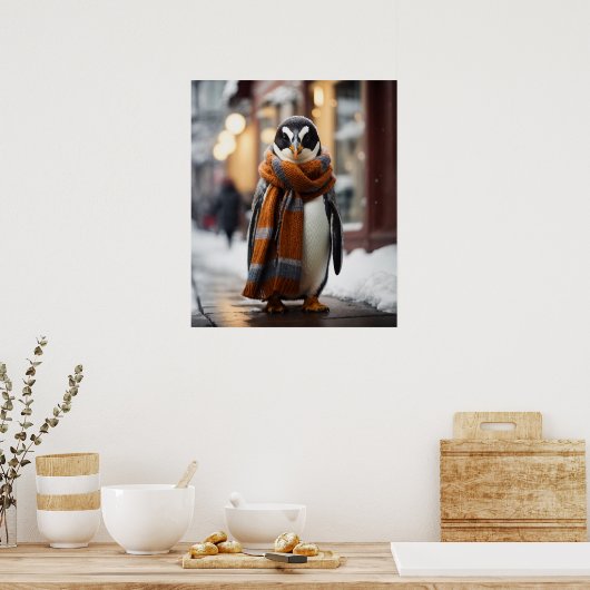 Whimsical Gezellige Pinguïn Sneeuwwitje Winter Poster (Keuken)