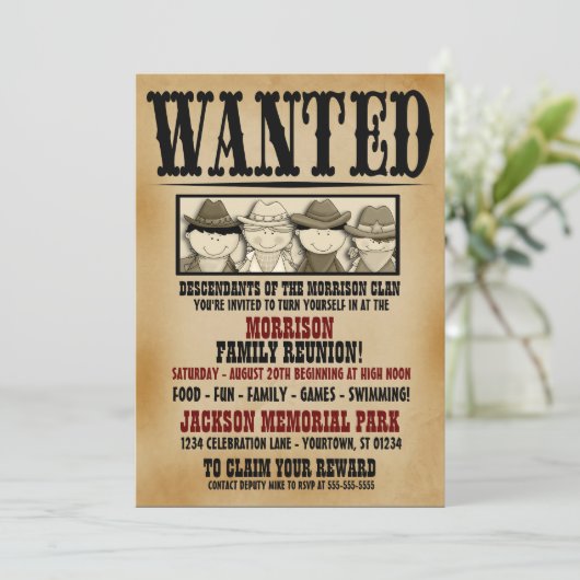 Whimsical Gezocht Poster Familie Reünie Uitnodigin Kaart (Staand voorkant)