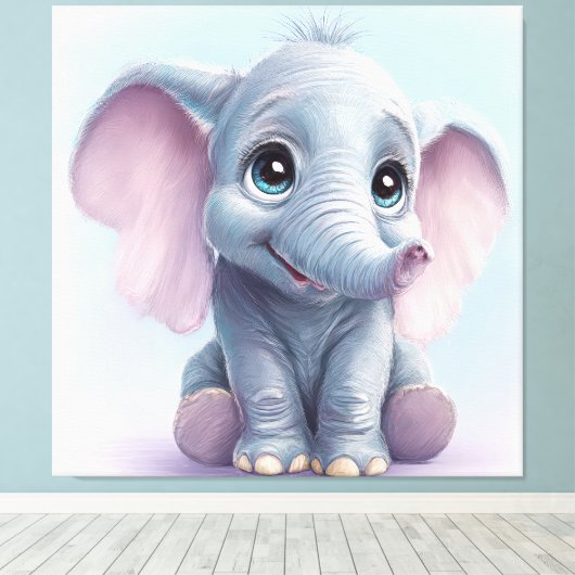 Whimsical Ghibli-geïnspireerde Baby Elephant Art P Canvas Afdruk (Insitu (Houten vloer))
